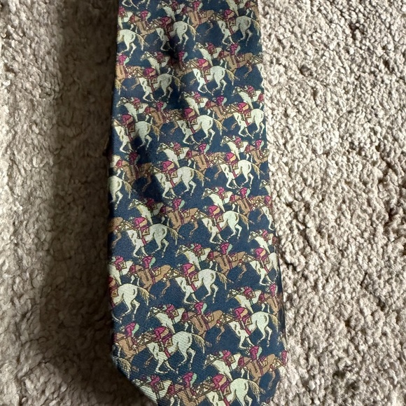 Burberry Other - VTG Burberrys Necktie Silk Green Luxury Horses Jockeys Derby Pure Silk England